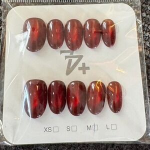 Press On Nails Burgundy Red Oval Full Cover False Nails Manicure